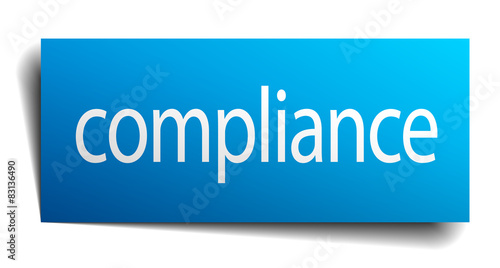compliance blue square isolated paper sign on white