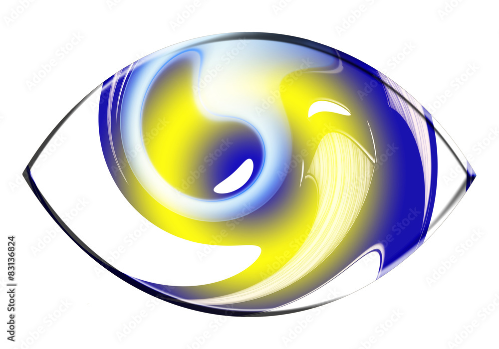 Abstract eye icon in blue, yellow and white on a white backgroun Abstract eye icon in blue, yellow and white on a white backgroun