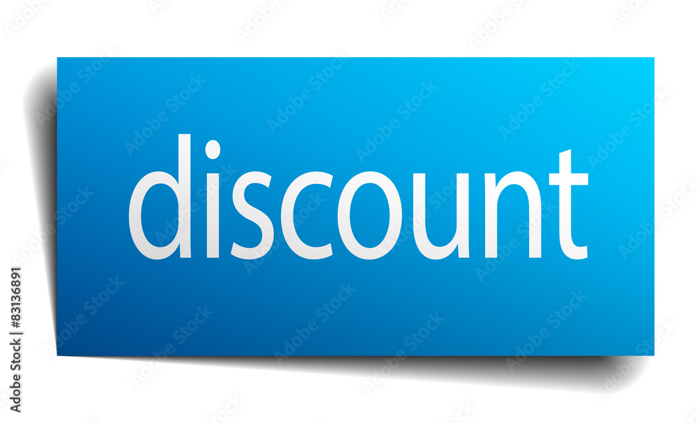 discount blue paper sign on white background discount blue paper sign on white background