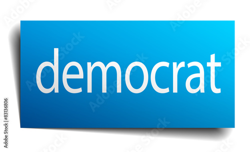 democrat blue square isolated paper sign on white