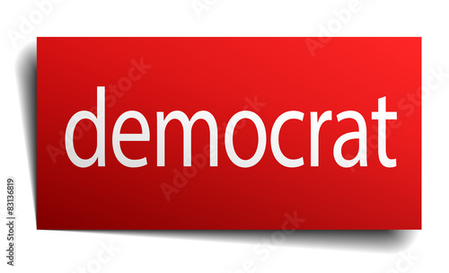 democrat red square isolated paper sign on white