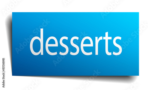 desserts blue paper sign on white background