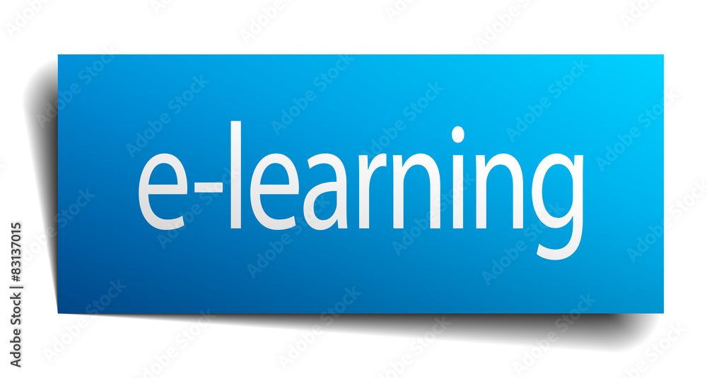 e-learning blue paper sign on white background e-learning blue paper sign on white background