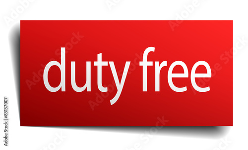 duty free red square isolated paper sign on white