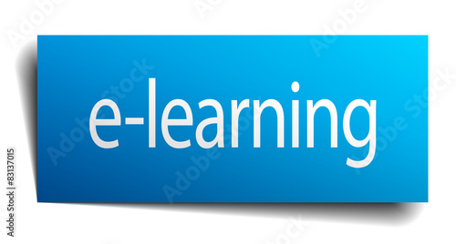 e-learning blue paper sign on white background