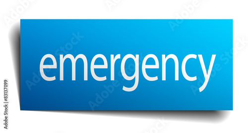 emergency blue paper sign on white background