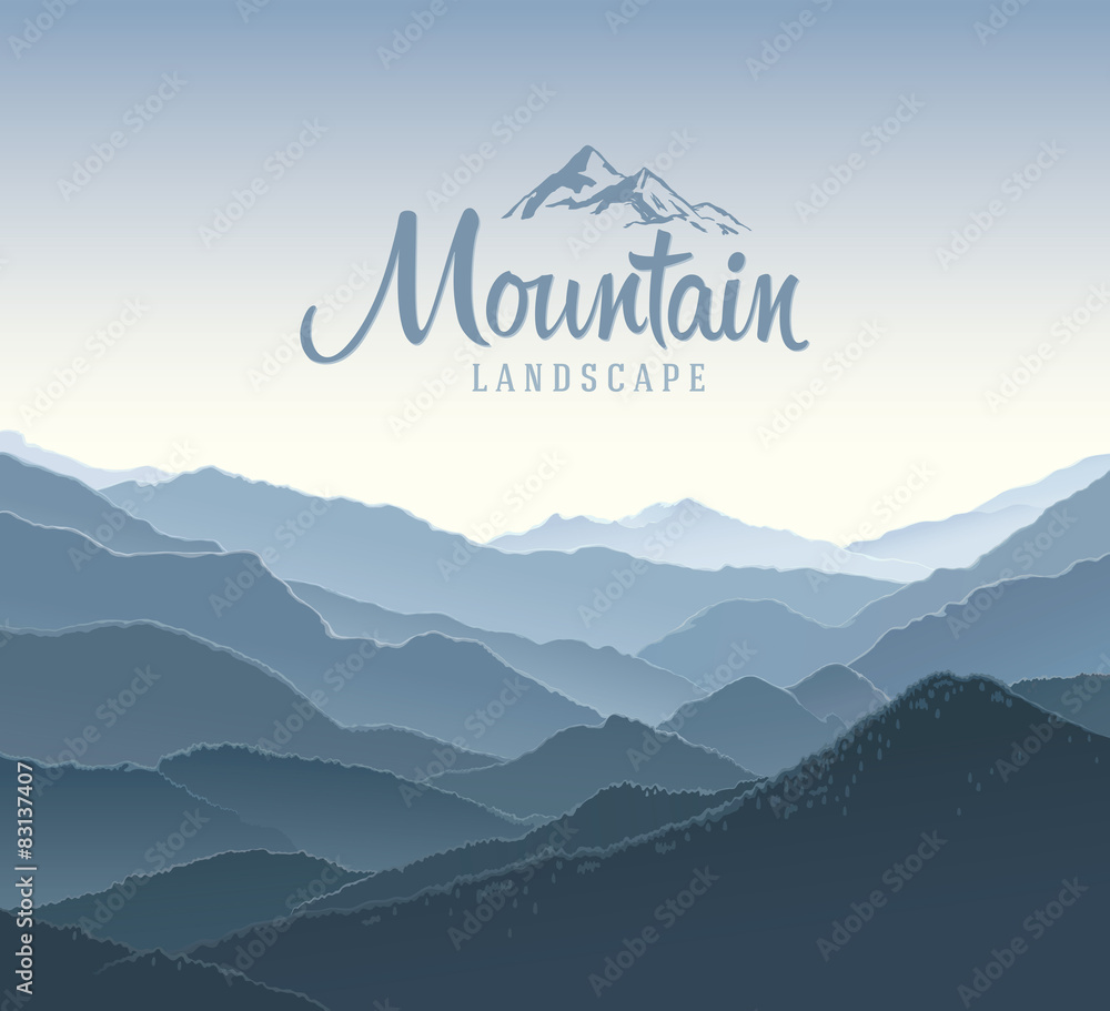 Mountain panoramic landscape. And the elements of the logo. - obrazy, fototapety, plakaty 