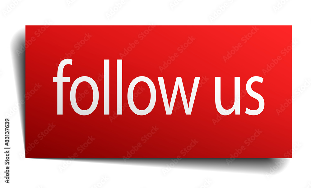 follow us red paper sign on white background follow us red paper sign on white background