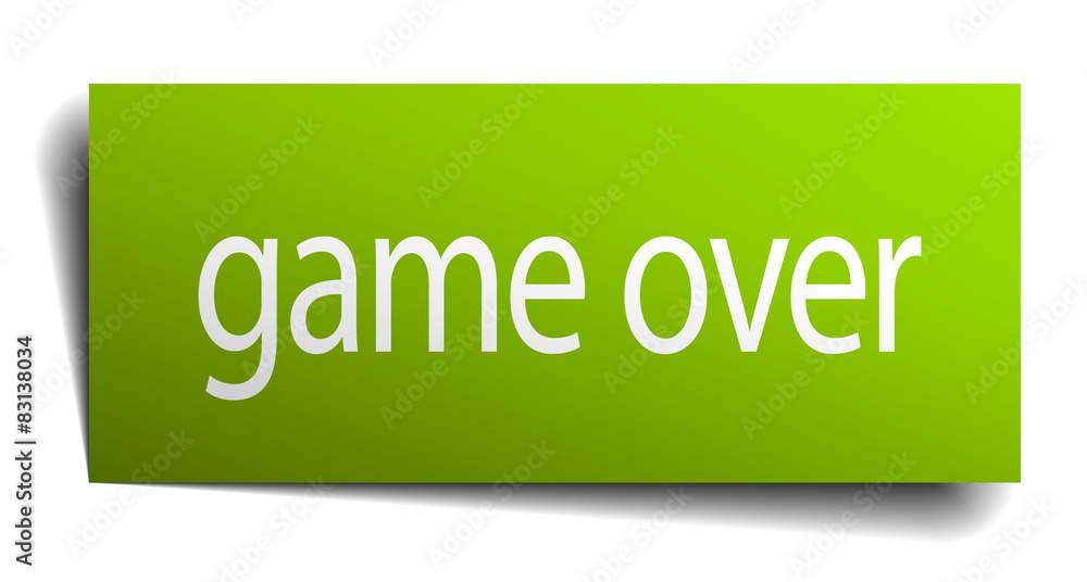 game over green paper sign isolated on white game over green paper sign isolated on white