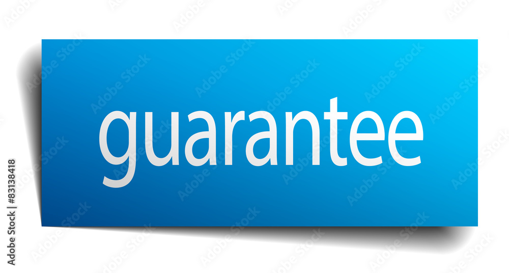guarantee blue paper sign on white background guarantee blue paper sign on white background