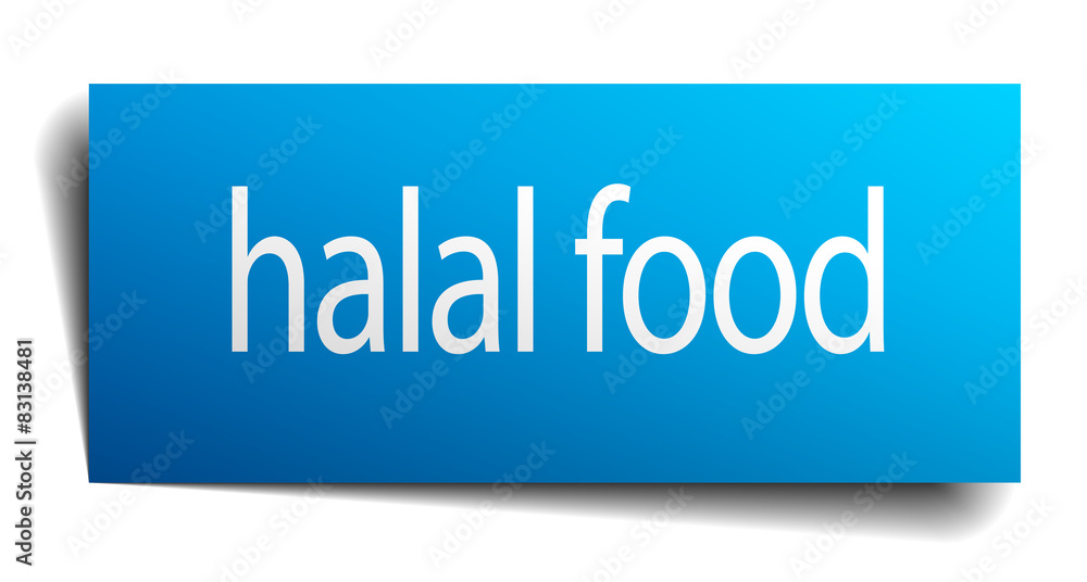halal food blue paper sign on white background