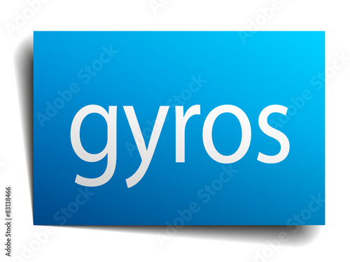 gyros blue paper sign on white background