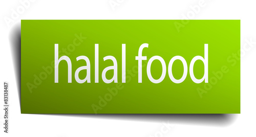 halal food green paper sign isolated on white