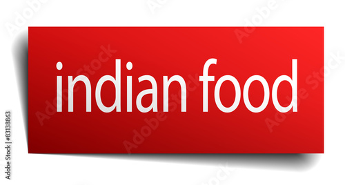 indian food red square isolated paper sign on white