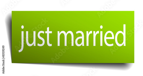 just married green paper sign isolated on white