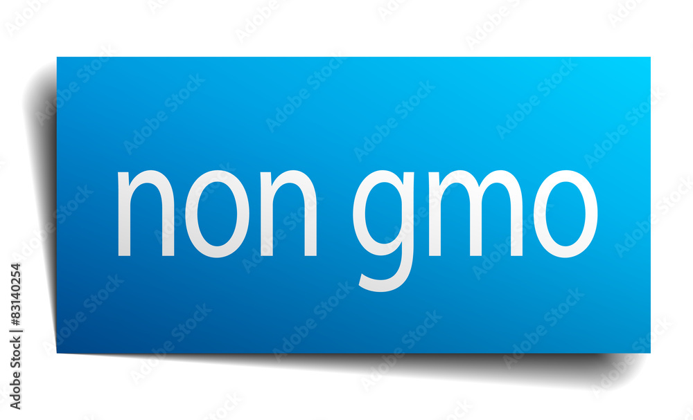 non gmo blue paper sign on white background non gmo blue paper sign on white background