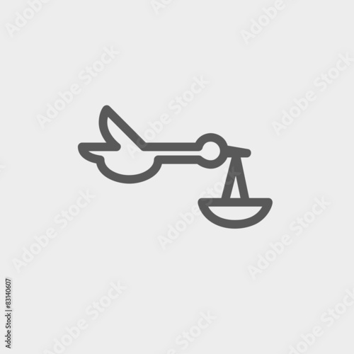 Baby basket and stork thin line icon