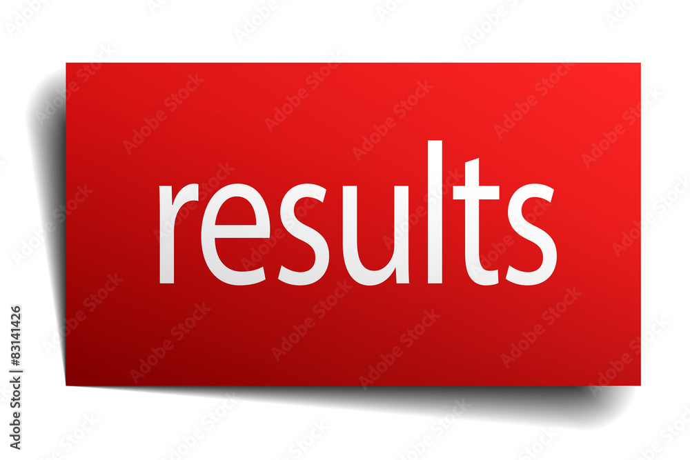 results red paper sign on white background results red paper sign on white background