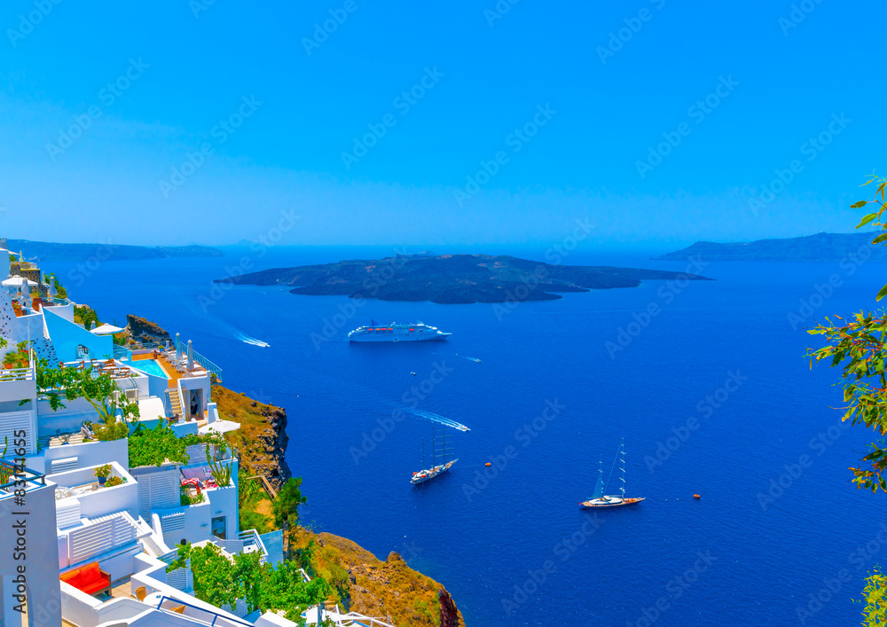 in Fira by night the capital of Santorini island in Greece