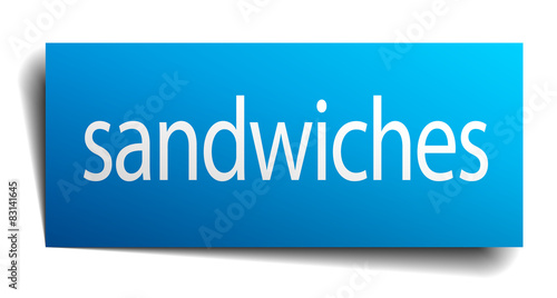 sandwiches blue paper sign on white background