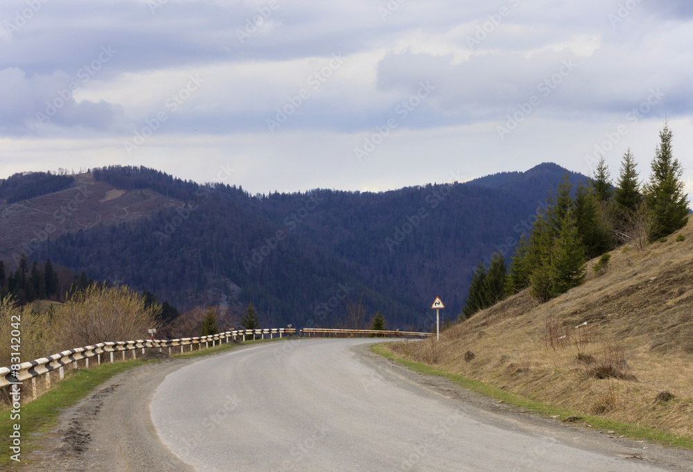 Fototapeta premium turn of road in Carpathian mountains