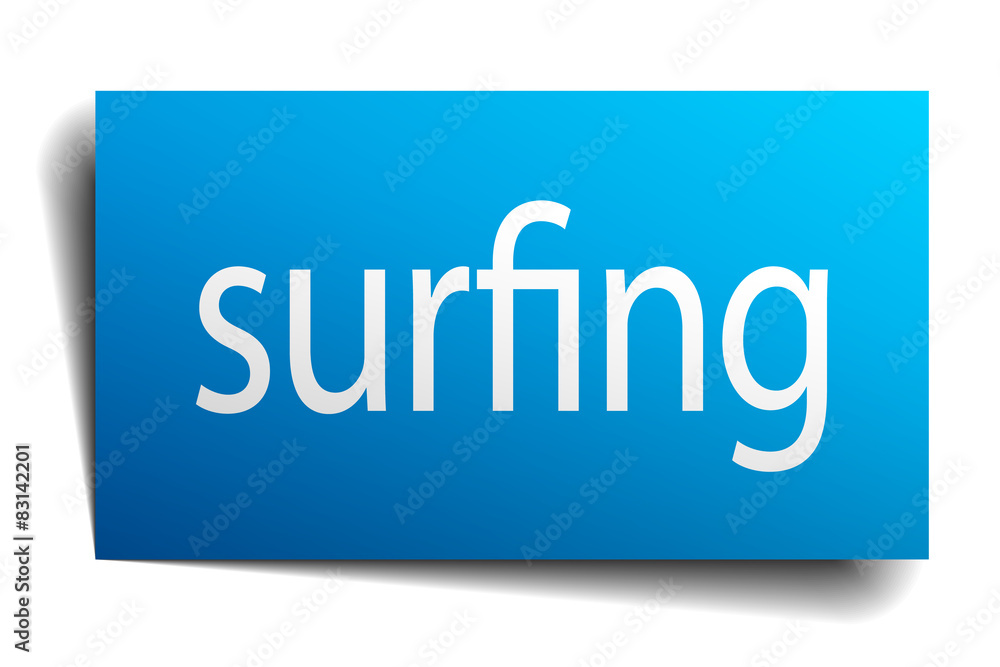 surfing blue paper sign on white background surfing blue paper sign on white background
