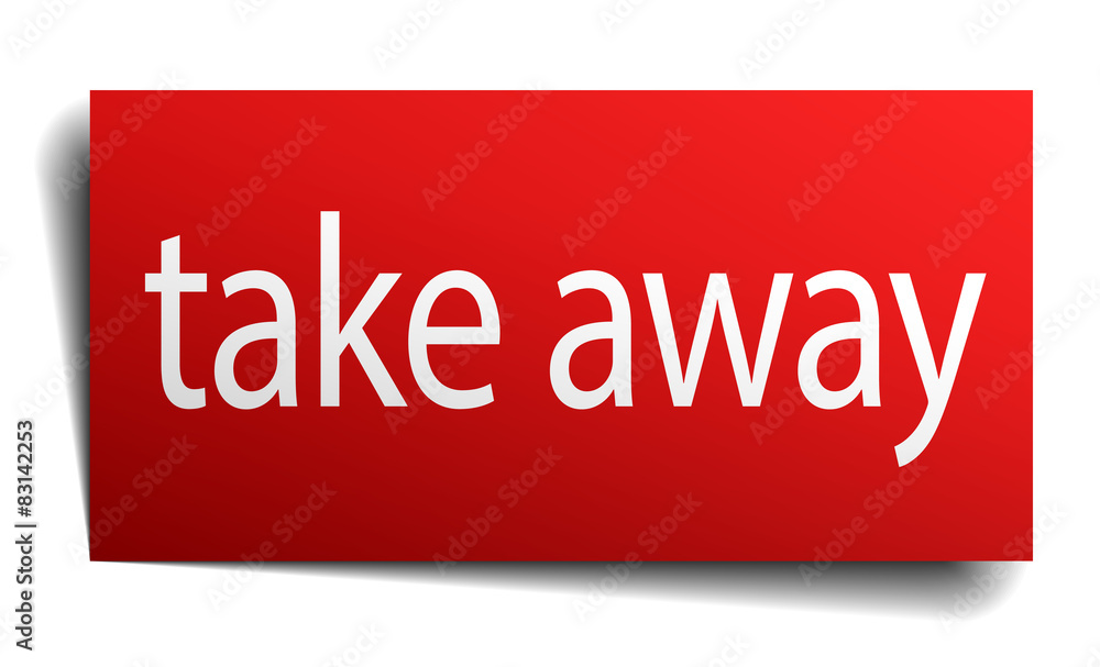 take away red paper sign on white background take away red paper sign on white background