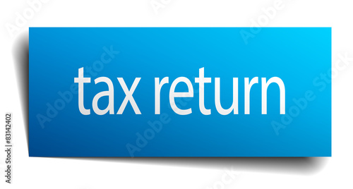 tax return blue paper sign isolated on white