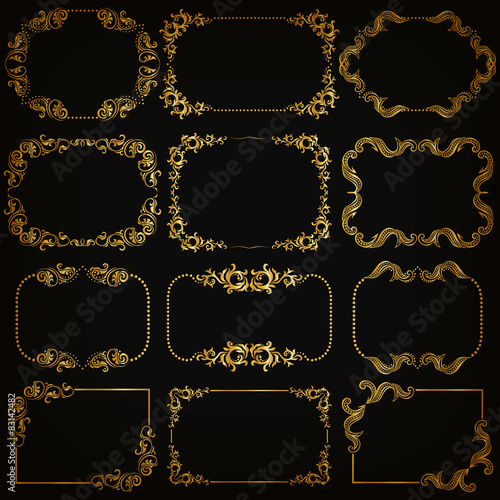 Vector set of gold decorative borders, frame