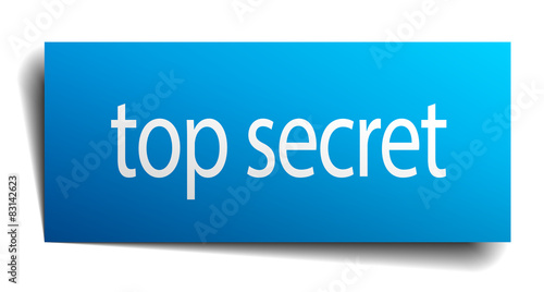 top secret blue paper sign isolated on white