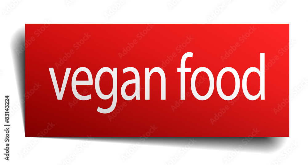 vegan food red paper sign on white background vegan food red paper sign on white background