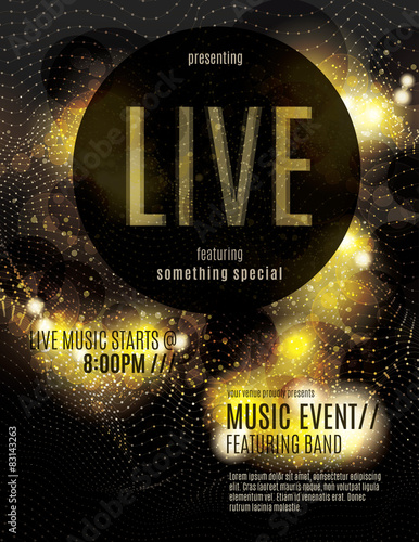 Sparkling gold live music poster template