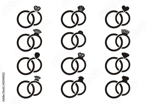 Black vector wedding rings icons
