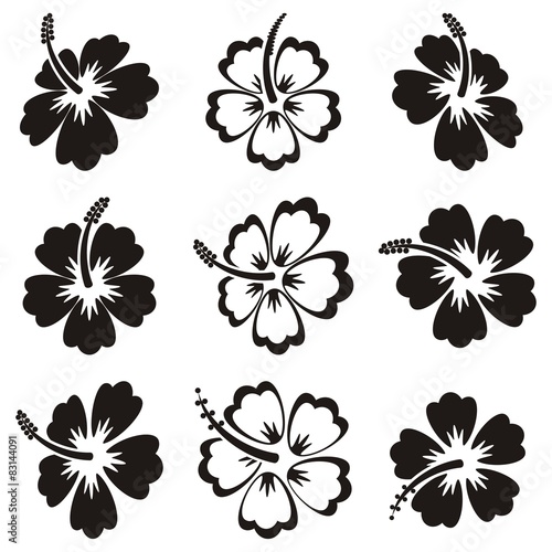 Vector hibiscus silhouette icons