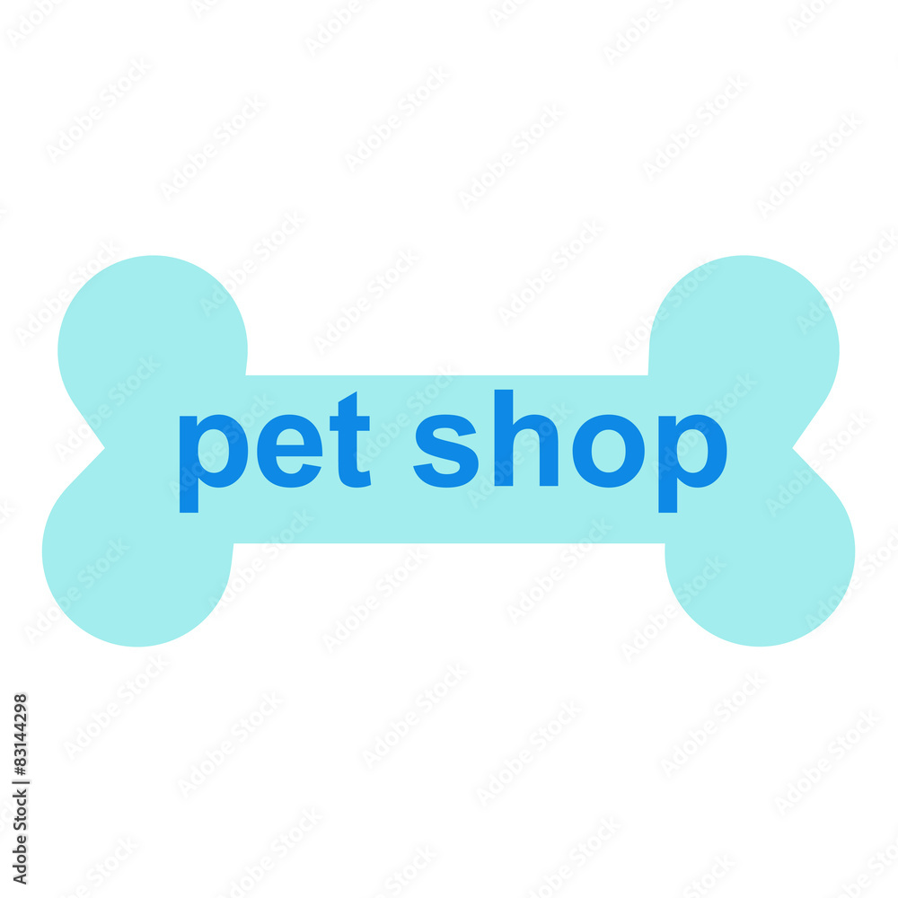 Icono texto pet shop en hueso azul Icono texto pet shop en hueso azul