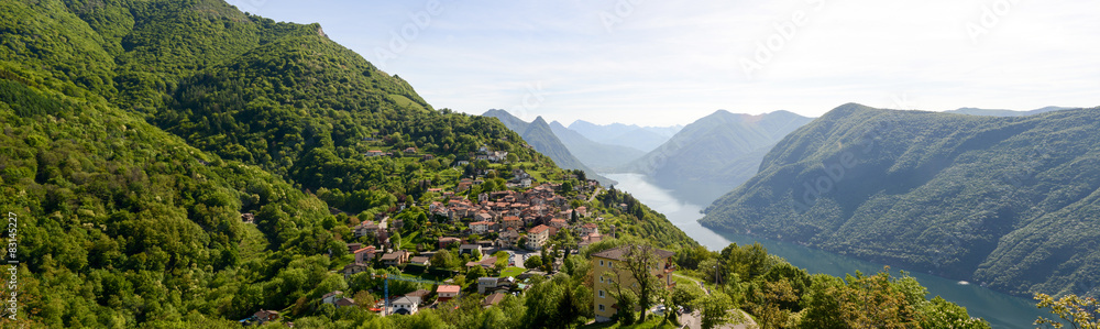 Panorama at the village of Bre over lake Lugano