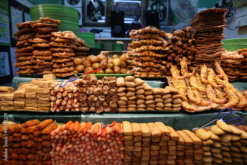 Street food - snacks on night market on Penang island, Malaysia