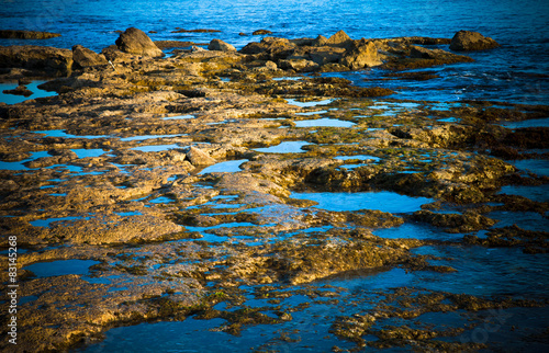 Stony shore of Mediterranean sea. Toned