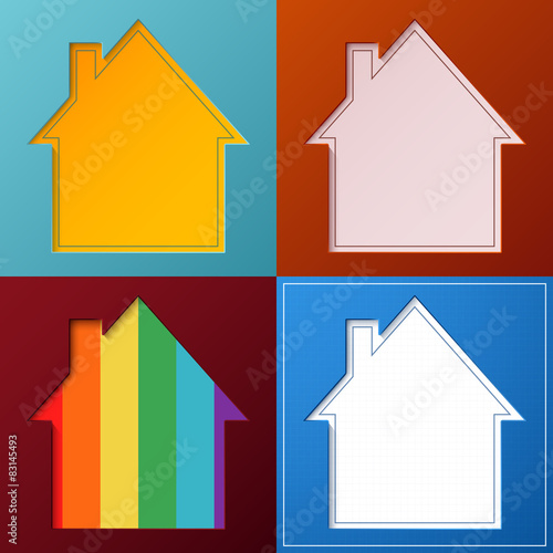 Set of four simple, abstract house backgrounds.