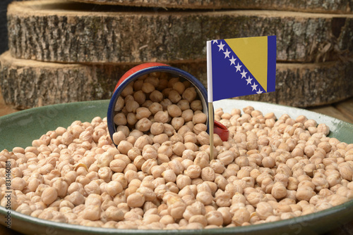 Chickpeas or Garbanzo Beans With Bosnia and Herzegovina Flag photo