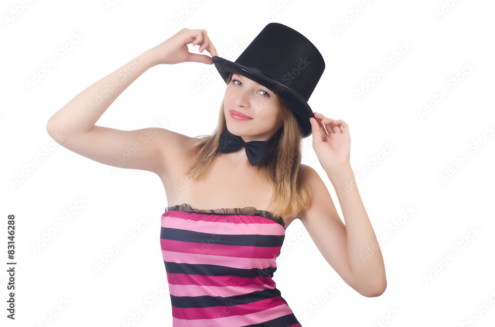 Glamour girl wearing hat isolated on white Glamour girl wearing hat isolated on white
