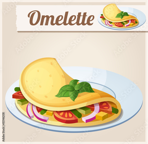 Omelette with vegetables. Detailed Vector Icon