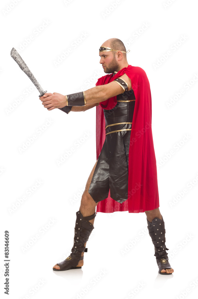 Gladiator holding sword isolated on white Gladiator holding sword isolated on white