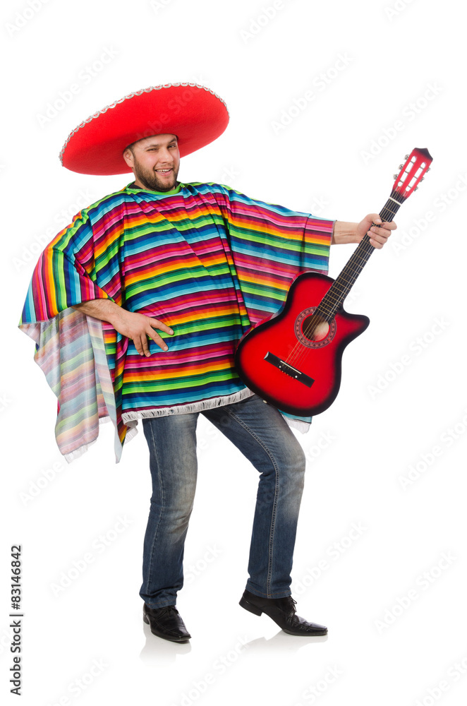 Funny mexican with guitar isolated on white Funny mexican with guitar isolated on white