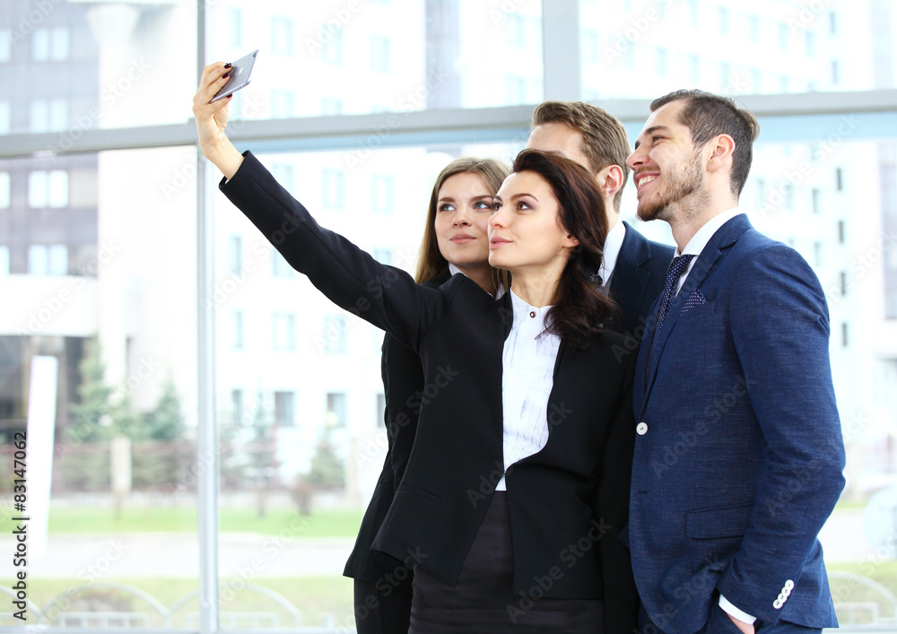 People taking selfie at business meeting People taking selfie at business meeting