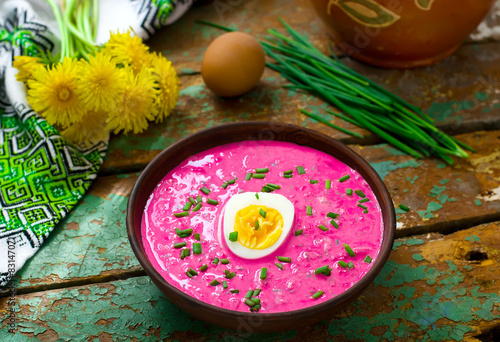 The Lithuanian cold  beetroot soup