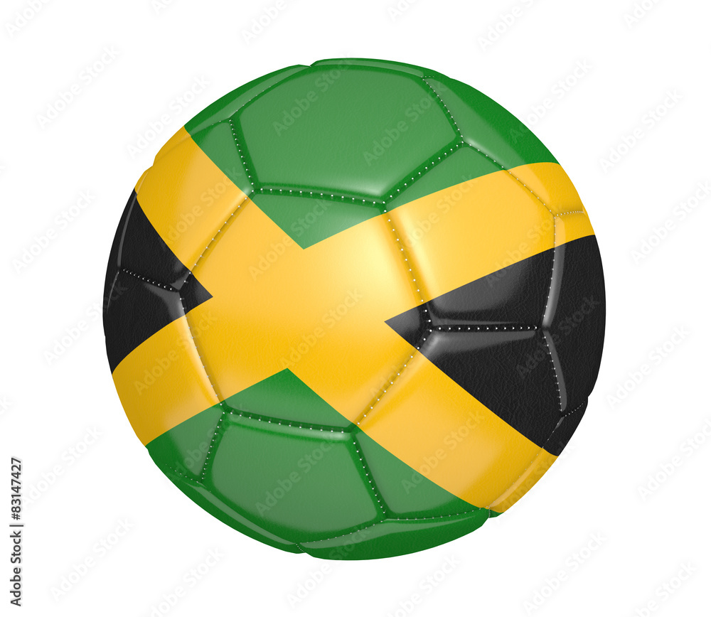 Soccer ball, or football, with the country flag of Jamaica