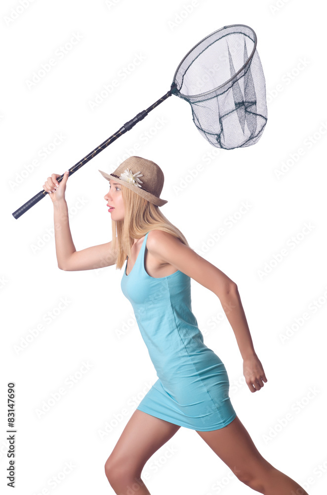 Attractive woman with net on white Attractive woman with net on white