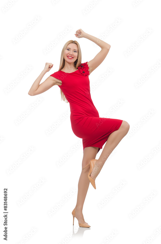 Blond woman in scarlet dress isolated on white Blond woman in scarlet dress isolated on white