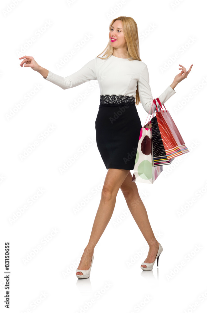 Pretty woman in black and white dress isolated on white Pretty woman in black and white dress isolated on white